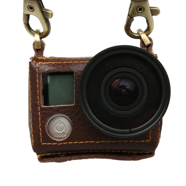 For GoPro HERO4 Litchi Texture Genuine Leather Protective Case with Sling(Brown) by bashfashion