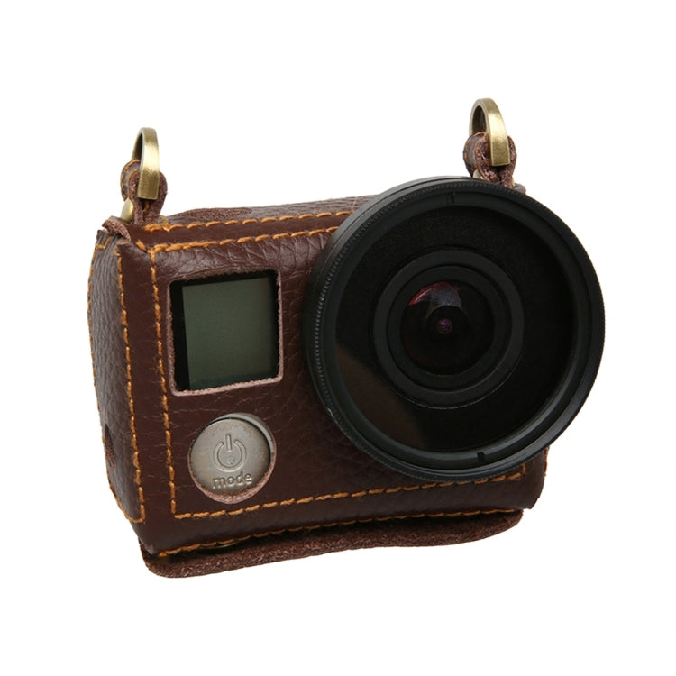 For GoPro HERO4 Litchi Texture Genuine Leather Protective Case with Sling(Brown) by bashfashion