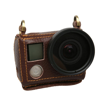 For GoPro HERO4 Litchi Texture Genuine Leather Protective Case with Sling(Brown) by bashfashion
