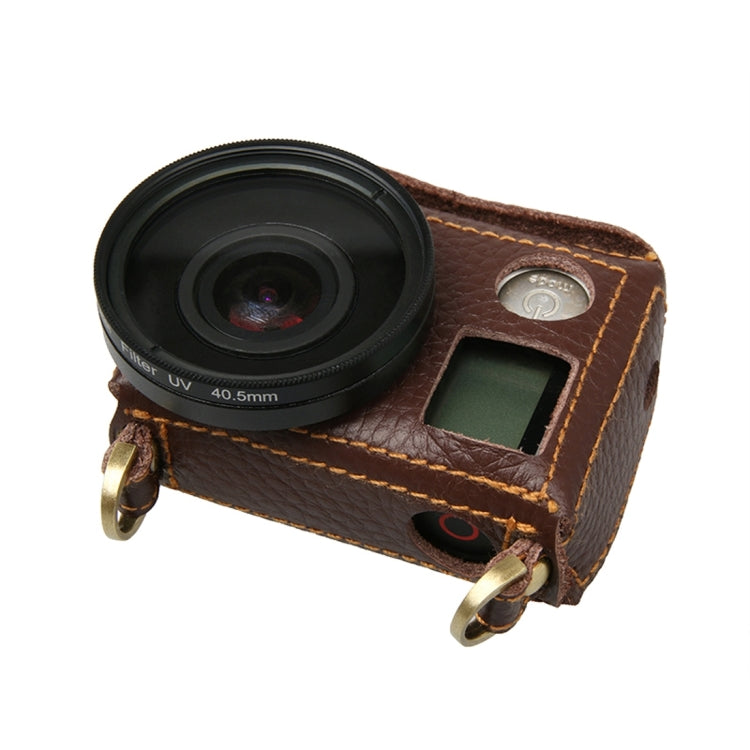 For GoPro HERO4 Litchi Texture Genuine Leather Protective Case with Sling(Brown) by bashfashion