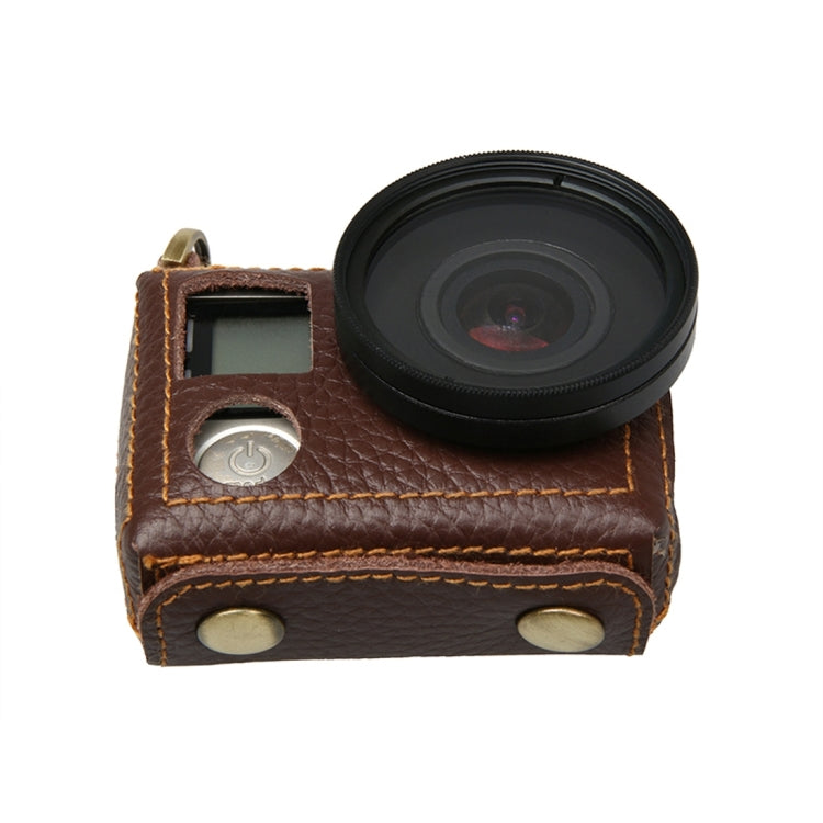 For GoPro HERO4 Litchi Texture Genuine Leather Protective Case with Sling(Brown) by bashfashion