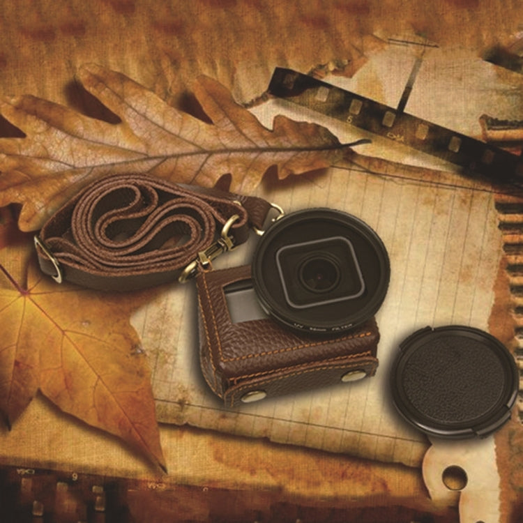 For GoPro HERO4 Litchi Texture Genuine Leather Protective Case with Sling(Brown) by bashfashion