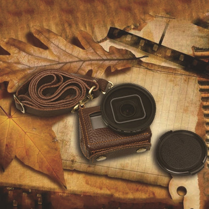 For GoPro HERO4 Litchi Texture Genuine Leather Protective Case with Sling(Brown) by bashfashion