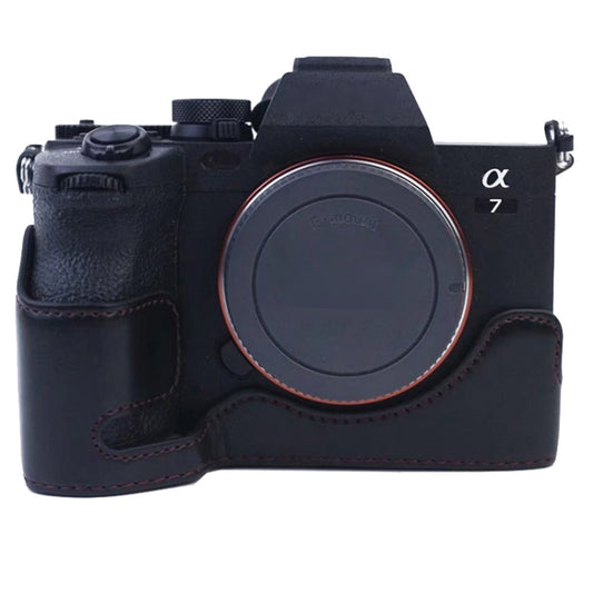 1/4 inch Thread PU Leather Camera Half Case Base for Sony A7 IV (Black) by bashfashion