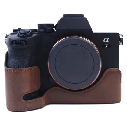1/4 inch Thread PU Leather Camera Half Case Base for Sony A7 IV (Coffee) by bashfashion