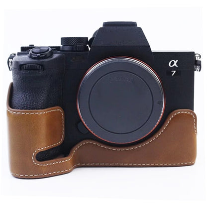 1/4 inch Thread PU Leather Camera Half Case Base for Sony A7 IV (Brown) by bashfashion
