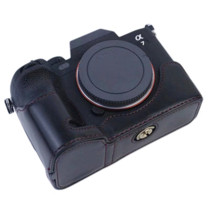 1/4 inch Thread PU Leather Camera Half Case Base for Sony A7 IV (Coffee) by bashfashion