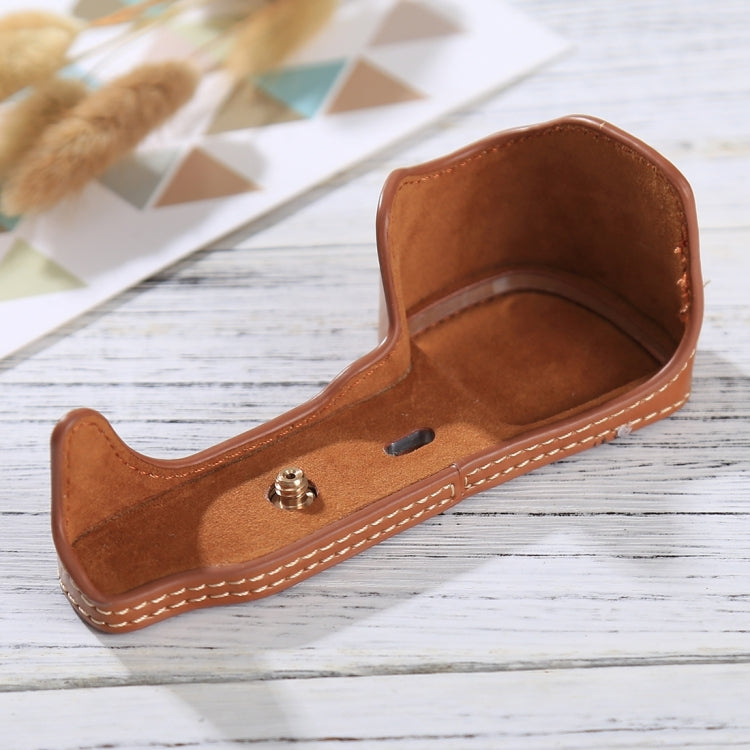 1/4 inch Thread PU Leather Camera Half Case Base for Sony Alpha 6100 / A6100(Brown) by bashfashion