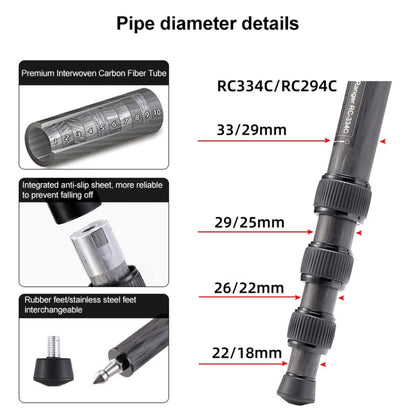 BEXIN RC334 Portable Collapsible Carbon Fiber Camera Tripod by BEXIN