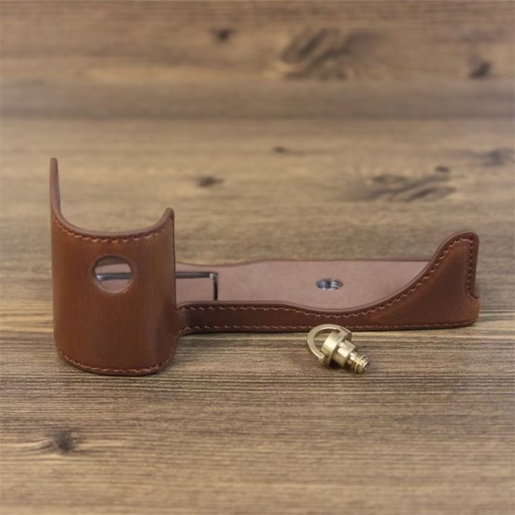 For Canon EOS R7 1/4 inch Thread PU Leather Camera Half Case Base (Coffee) by bashfashion