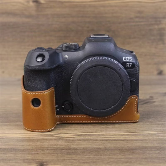 For Canon EOS R7 1/4 inch Thread PU Leather Camera Half Case Base (Brown) by bashfashion