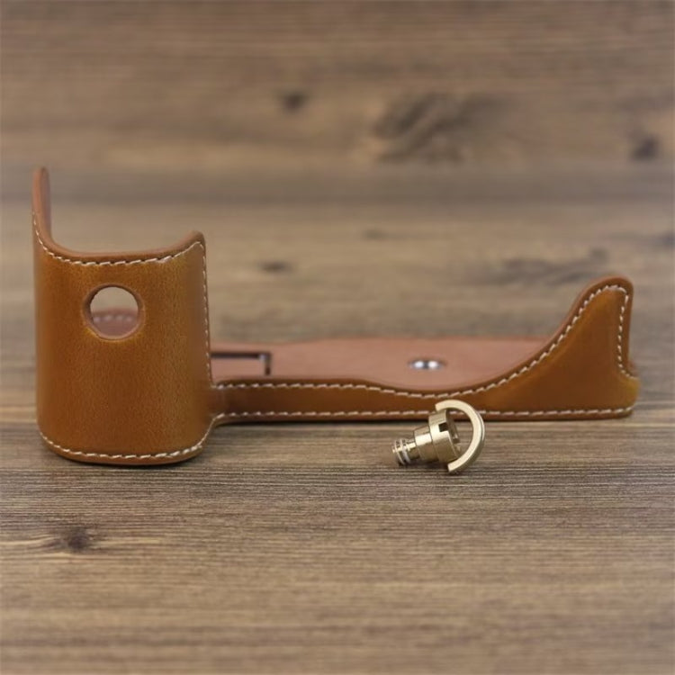 For Canon EOS R7 1/4 inch Thread PU Leather Camera Half Case Base (Brown) by bashfashion