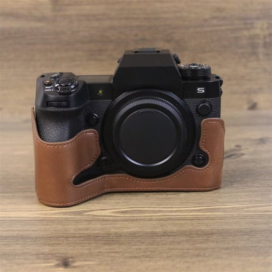 For Fujifilm XH2S 1/4 inch Thread PU Leather Camera Half Case Base (Coffee) by bashfashion
