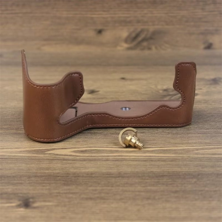 For Fujifilm XH2S 1/4 inch Thread PU Leather Camera Half Case Base (Coffee) by bashfashion