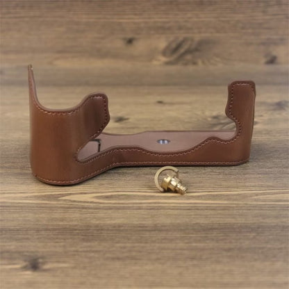 For Fujifilm XH2S 1/4 inch Thread PU Leather Camera Half Case Base (Coffee) by bashfashion