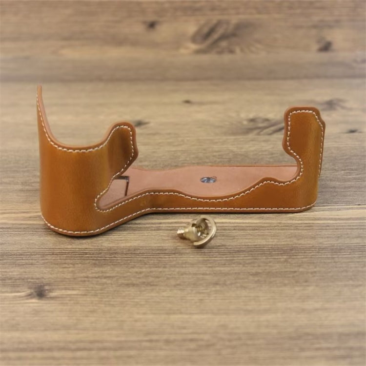 For Fujifilm XH2S 1/4 inch Thread PU Leather Camera Half Case Base (Brown) by bashfashion