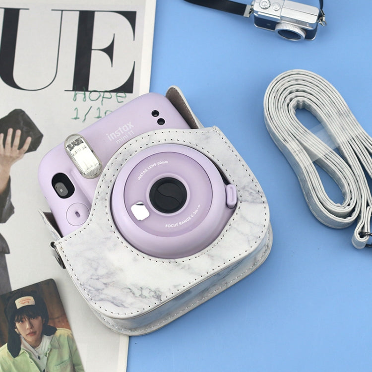 For FUJIFILM instax mini 11 / 9 / 8 Marble Full Body Leather Case Camera Bag with Strap by bashfashion