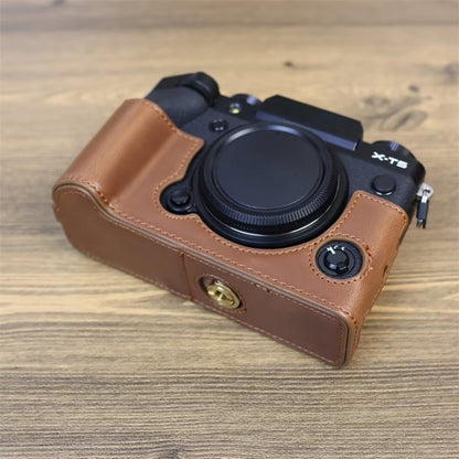 For FUJIFILM X-T5 1/4 inch Thread PU Leather Camera Half Case Base (Coffee) by bashfashion