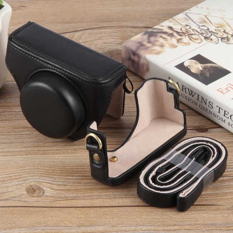 For Sony ZV-1F Vlog Camera Full Body Leather Camera Case Bag with Strap (Black) by bashfashion