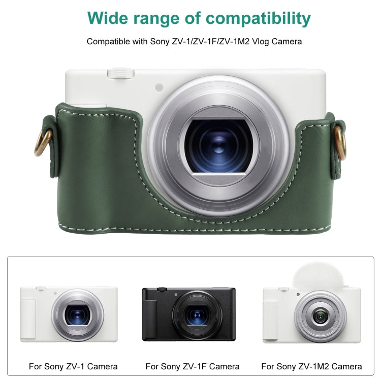 For Sony ZV-1F Vlog Camera Full Body Leather Camera Case Bag with Strap (Green) by bashfashion