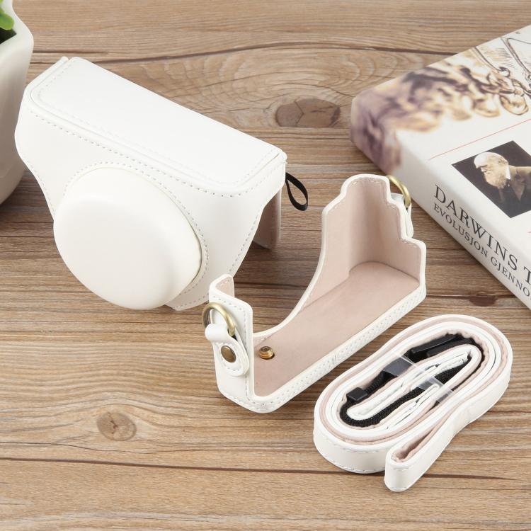 For Sony ZV-1F Vlog Camera Full Body Leather Camera Case Bag with Strap (White) by bashfashion