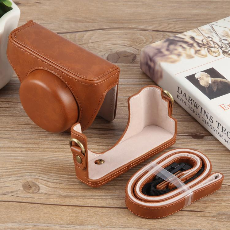 For Sony ZV-1F Vlog Camera Full Body Leather Camera Case Bag with Strap (Brown) by bashfashion