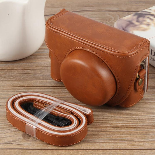 For Sony ZV-1F Vlog Camera Full Body Leather Camera Case Bag with Strap (Brown) by bashfashion