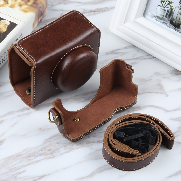 For Sony ZV-1F Vlog Camera Full Body Magnetic Leather Camera Case Bag with Strap (Coffee) by bashfashion