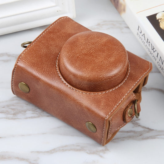 For Sony ZV-1F Vlog Camera Full Body Magnetic Leather Camera Case Bag with Strap(Brown) by bashfashion