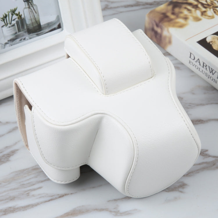 For Canon EOS R10 Camera Full Body Magnetic Leather Camera Case Bag with Strap(White) by bashfashion