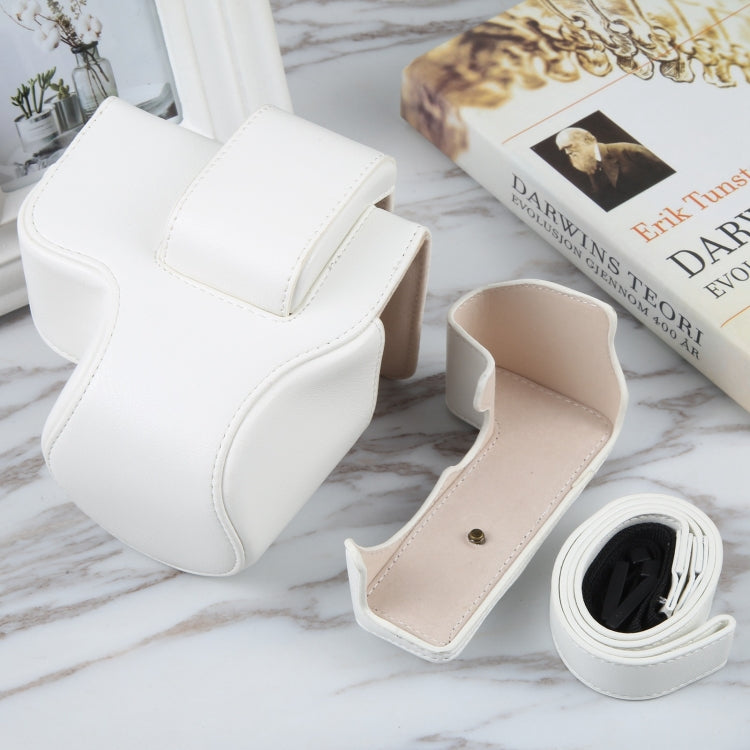 For Canon EOS R10 Camera Full Body Magnetic Leather Camera Case Bag with Strap(White) by bashfashion