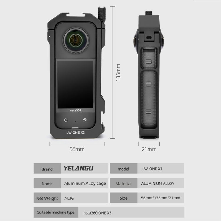 For Insta360 X3 YELANGU LW-ONE X3 Metal Cage Extended Frame Case by YELANGU