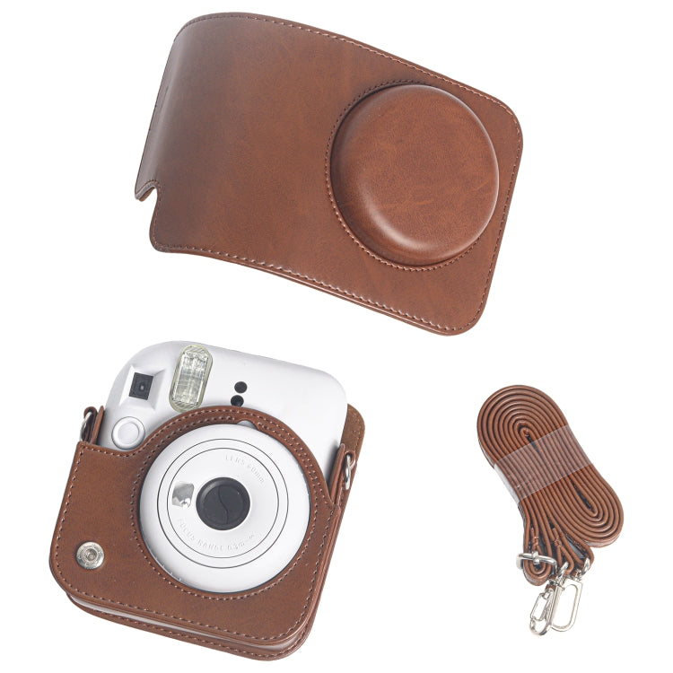 For FUJIFILM Instax mini 12 Leather Case Full Body Camera Bag with Shoulder Strap (Brown) by bashfashion