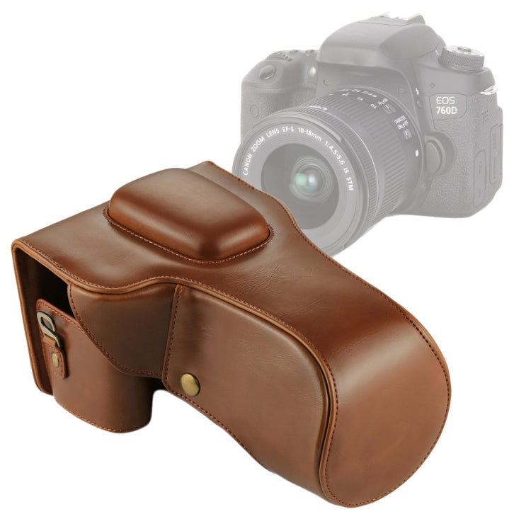 Full Body Camera PU Leather Case Bag for Canon EOS 760D / 750D (18-135mm Lens) (Brown) by bashfashion