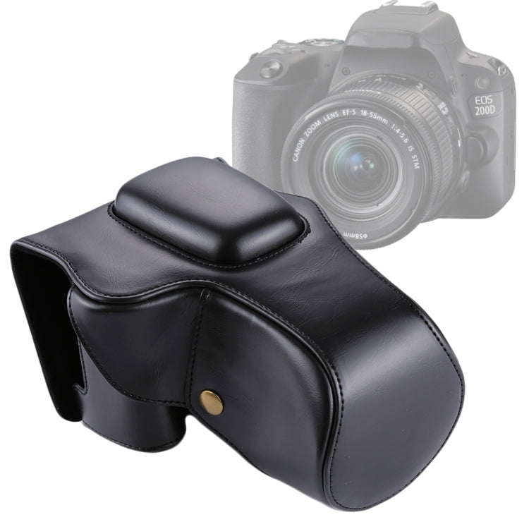 Full Body Camera PU Leather Case Bag for Canon EOS 200D (18-55mm Lens)(Black) by bashfashion