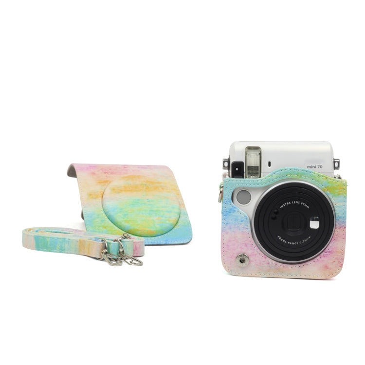 Rainbow Oil painting Pattern PU Leather Protective Camera Case Bag For FUJIFILM Instax Mini70 Camera by bashfashion