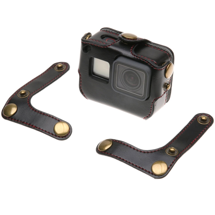 For GoPro HERO7 Black /6 /5 PU Leather Housing Case with Neck Strap & Buttons(Black) by bashfashion