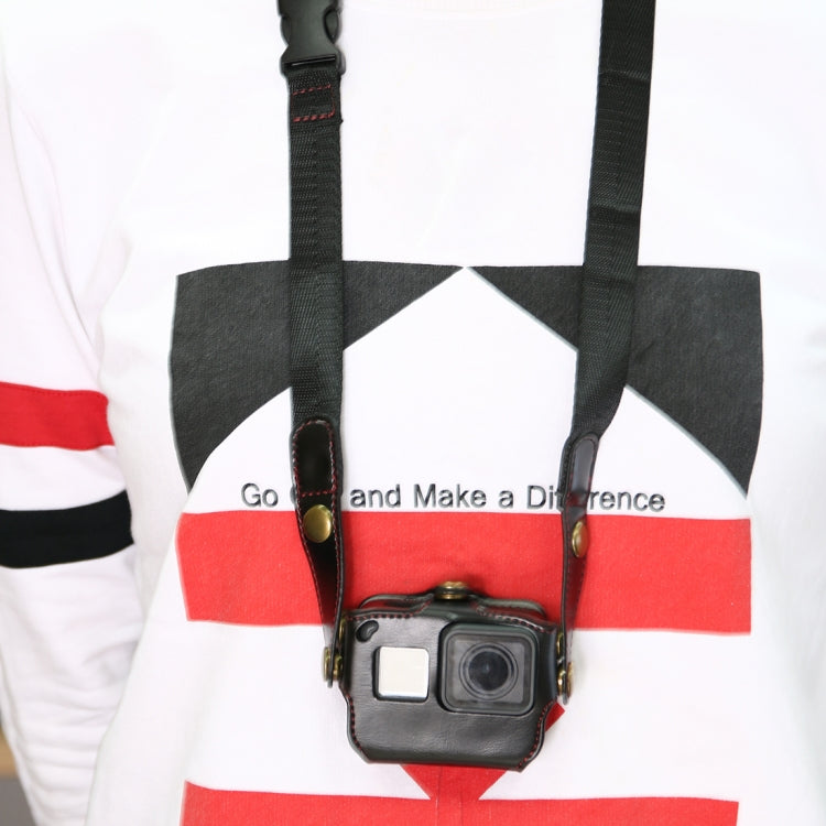 For GoPro HERO7 Black /6 /5 PU Leather Housing Case with Neck Strap & Buttons(Black) by bashfashion