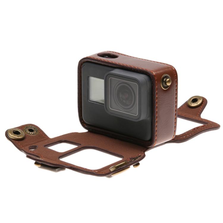 For GoPro HERO7 Black /6 /5 PU Leather Housing Case with Neck Strap & Buttons(Brown) by bashfashion