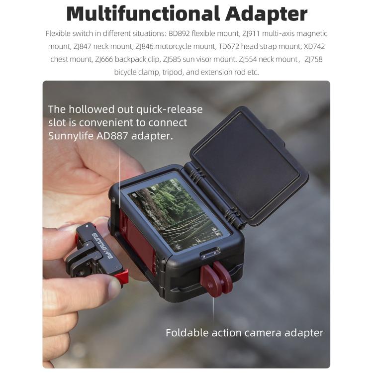 For DJI Osmo Action 5 Pro / 4 / 3 Sunnylife Protective Case Frame Mount Adapter Sun Hood Housing Case (Black) by Sunnylife