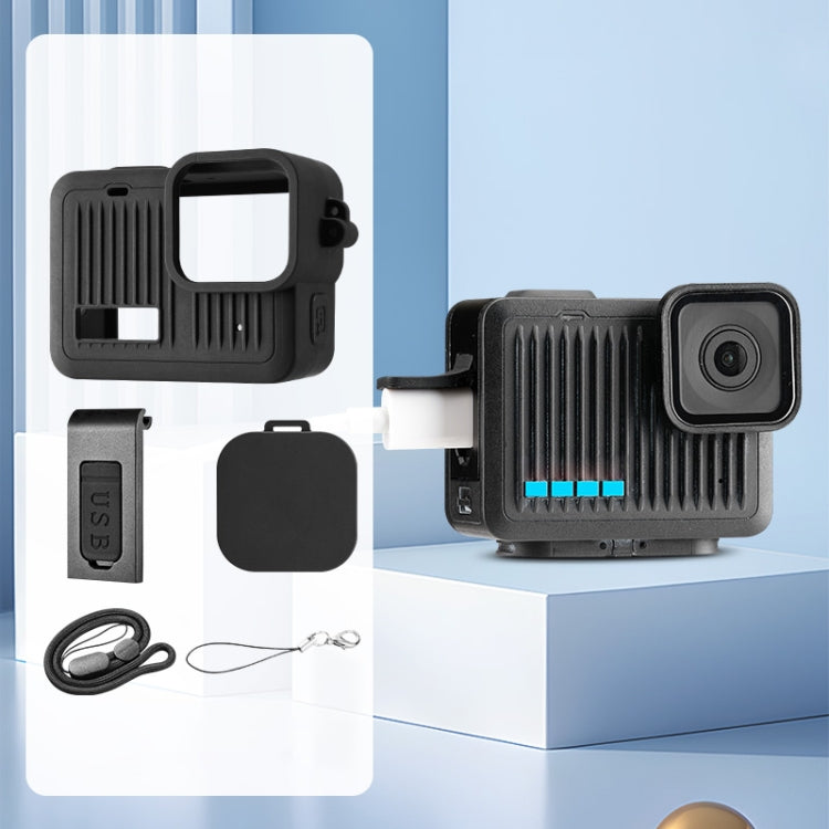 For GoPro HERO 2024 Silicone Protective Case Side Interface Cover with Wrist Strap & Lens Cover (Black) by bashfashion