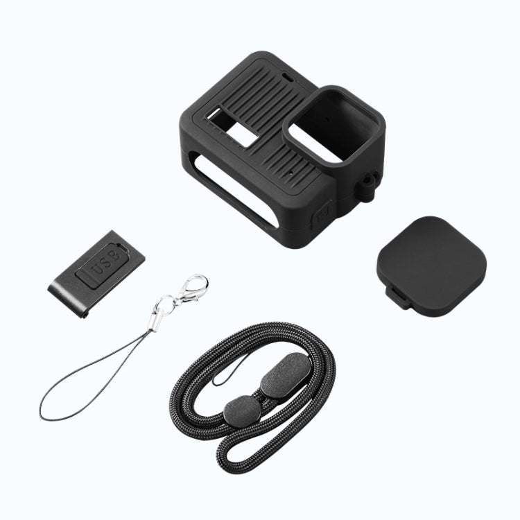 For GoPro HERO 2024 Silicone Protective Case Side Interface Cover with Wrist Strap & Lens Cover (Black) by bashfashion