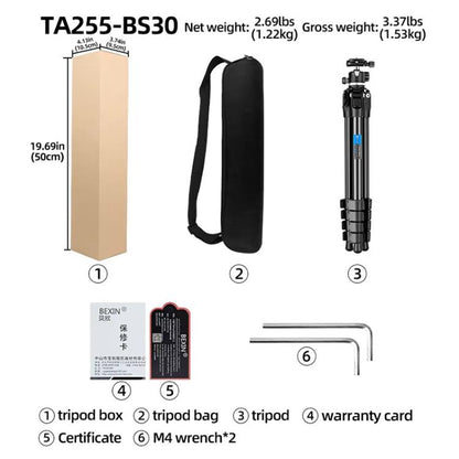 BEXIN TA255-BS30 Portable Collapsible Aluminum Alloy Camera Tripod with Head (Black) by BEXIN