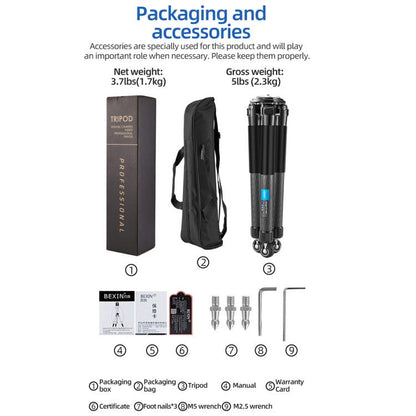 BEXIN ST402C Portable Collapsible Carbon Fiber Camera Tripod (Black) by BEXIN