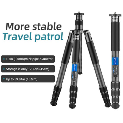 BEXIN W-334C Portable DSLR Camera 2 in 1 Carbon Fiber Tripod Detachable Monopod (Black) by BEXIN
