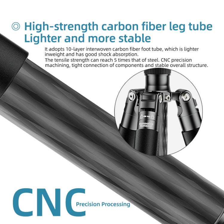 BEXIN W-334C Portable DSLR Camera 2 in 1 Carbon Fiber Tripod Detachable Monopod (Black) by BEXIN