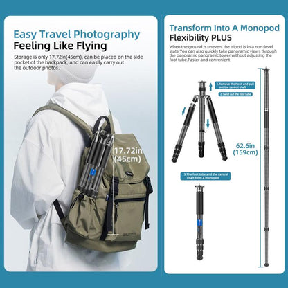 BEXIN W-334C Portable DSLR Camera 2 in 1 Carbon Fiber Tripod Detachable Monopod (Black) by BEXIN