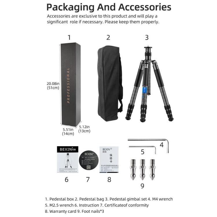 BEXIN W-334C Portable DSLR Camera 2 in 1 Carbon Fiber Tripod Detachable Monopod (Black) by BEXIN