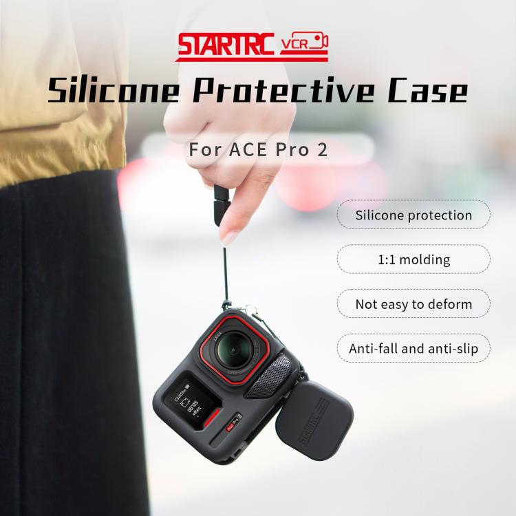 For Insta360 Ace Pro 2 STARTRC Body Silicone Case with Lens Cap & Lanyard (Black) by STARTRC