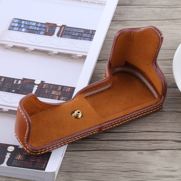 1/4 inch Thread PU Leather Camera Half Case Base for Canon EOS M5(Brown) by bashfashion